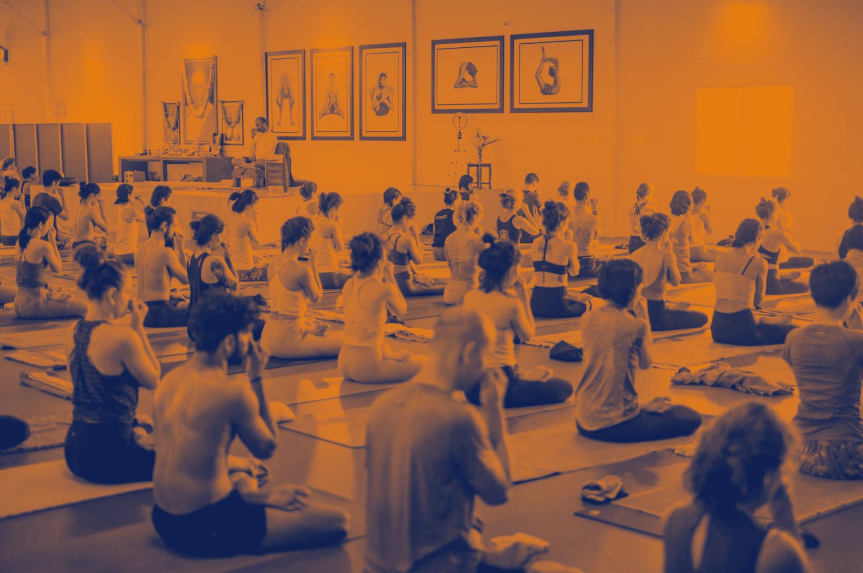 End of the ashtanga led class in Sharath Yoga Center